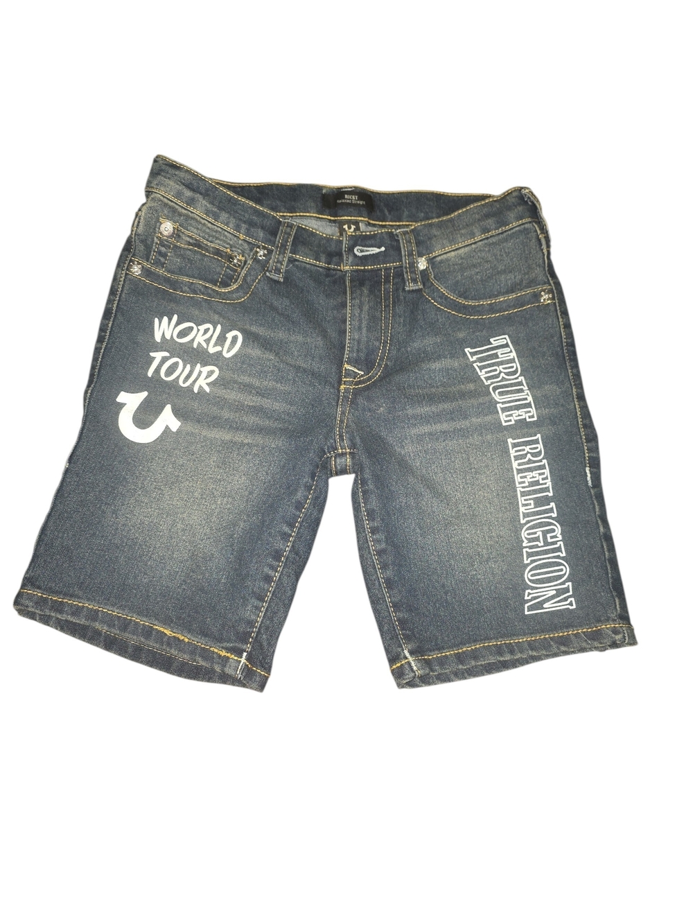 True Religion Dark Blue Denim Graphic Kids Jean Shorts